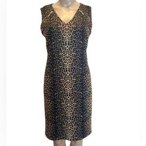 Carmen Marc Valvo Leopard Print V-Neck Sheath Dress - Size Small